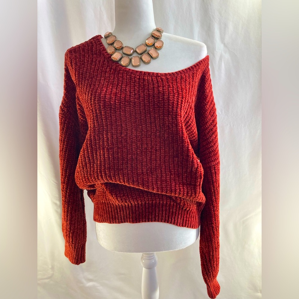 Hippie Rose Chenille Sweater - Burnt Orange - Juniors - US Size Large